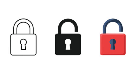 Three padlocks with different colors and designs