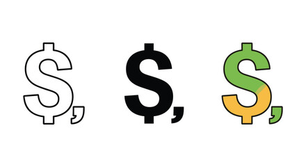 Obraz premium Dollar sign icons set in different styles