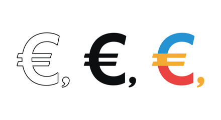 Euro currency symbol in different styles and colors