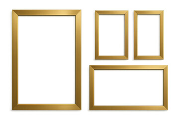 Gold frame set offering empty rectangular and square borders with transparent background for various art and design mockups
