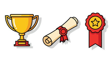 Collection of Awards: Trophy Diploma and Badge Icons.