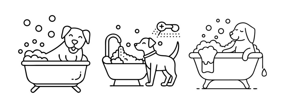 Cute dogs enjoying a refreshing bath time with soap bubbles