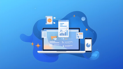 Abstract SaaS Ecosystem with Connected Digital Devices and Floating Interface Elements