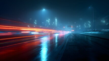 Fototapeta premium Abstract Light Trails on Wet City Street at Night.