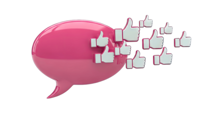 Pink Speech Bubble with Thumbs Up Icons - Social Media Concept