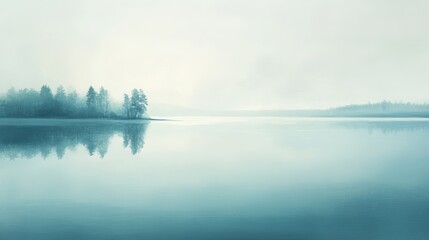 Fototapeta premium Serene Misty Lake with Reflected Forest at Dawn