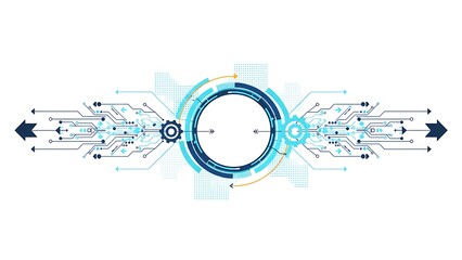 Digital technology communication background with circuit board elements and global network concept