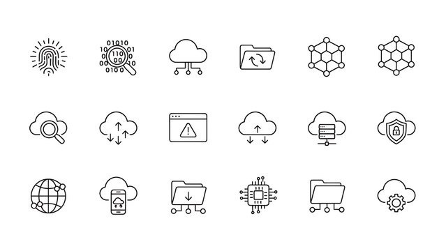 Modern cloud computing, data security, and network technology icon set for digital solutions - Powered by Adobe