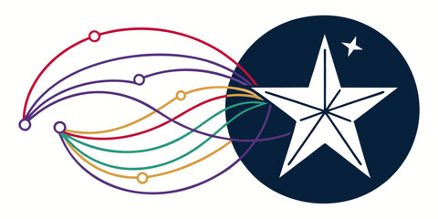 Abstract graphic illustrating multiple data streams converging into a central star emblem representing integration and focus