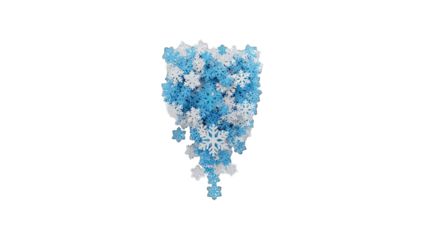 Abstract Cascade of Blue and White Geometric Shapes Flowing Downward with a Transparent Background and Soft Lighting