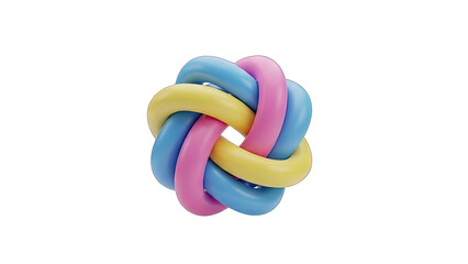 Abstract Interlocking Rings Sculpture Featuring Swirls of Blue Pink and Yellow on Transparent Background
