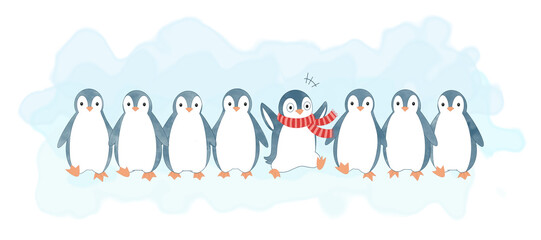 Cute penguin lineup with one unique character
