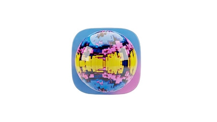 Abstract Digital Globe Icon with Vibrant Pixelated Art and Soft Gradient Background on Transparent Canvas Digital Art
