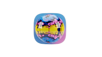 Abstract Digital Globe Icon with Vibrant Pixelated Art and Soft Gradient Background on Transparent Canvas Digital Art