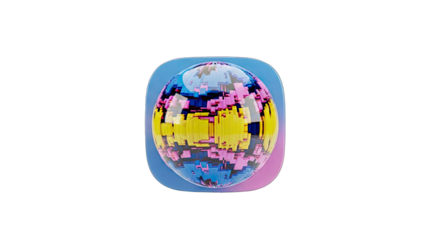 Abstract Digital Globe Icon with Vibrant Pixelated Art and Soft Gradient Background on Transparent Canvas Digital Art - Powered by Adobe