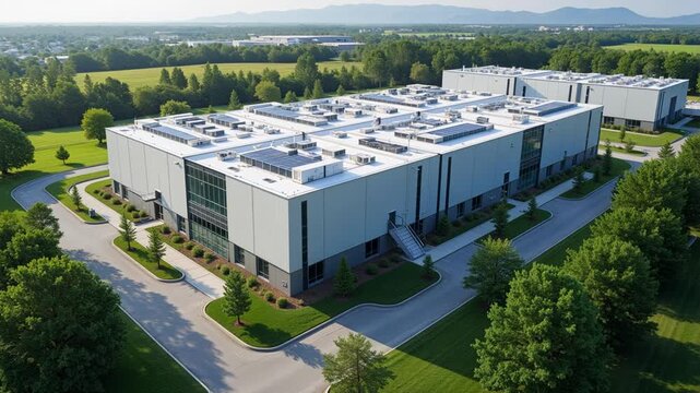 Aerial View of Data Center Building with Modular Expandable Design Showcasing Future Growth Potential