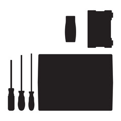 Hand Tools Silhouette Set on White Background