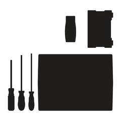 Hand Tools Silhouette Set on White Background