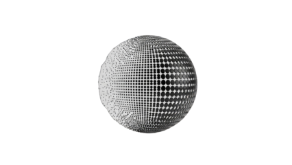 Abstract Geometric Sphere Composed of Pixels in Black and White with a Transparent Background and Subtle Shading Creating a Modern Digital Art Visual