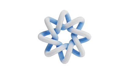 Abstract Geometric Star Shaped Ribbon Sculpture with Interlocking Loops in Blue and White on Black Background Detailed 3D Render