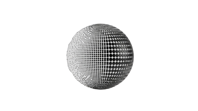 Abstract Geometric Sphere Composed of Pixels in Black and White with a Transparent Background and Subtle Shading Creating a Modern Digital Art Visual - Powered by Adobe