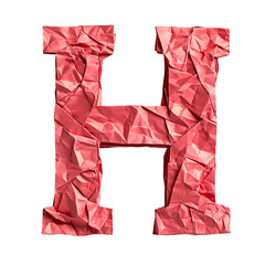 Top view of a 3D letter H made of red origami paper, isolated on a white transparent background