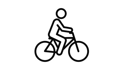 Fototapeta premium Simple black and white line icon of a stick figure riding a bicycle