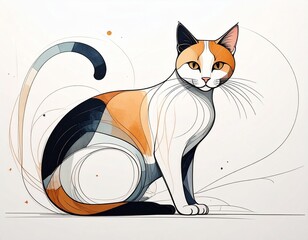 Graceful digital drawing of a beautiful feline subject, perfect for modern pet lovers, combining fine line work with abstract shapes.