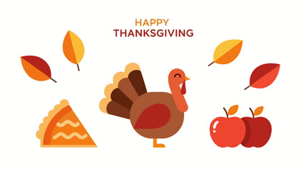 Thanksgiving Delights: A cheerful illustration captures the essence of Thanksgiving, showcasing a playful turkey, falling leaves, ripe apples, and a slice of delicious pie.