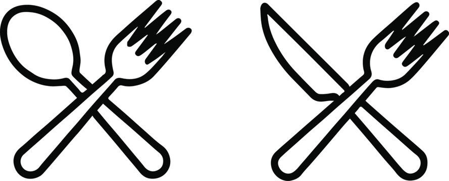 cutlery dining symbol crossed utensils fork spoon knife icons