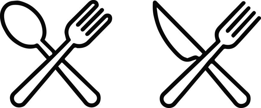 cutlery restaurant menu icons crossed fork spoon knife silhouette