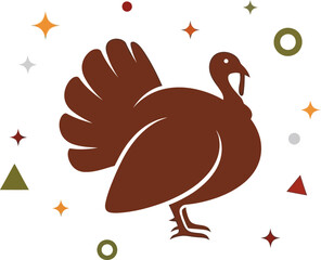 Festive Thanksgiving Turkey Icon: A stylized turkey stands proudly, encircled by celebratory design elements, embodying the spirit of gratitude and festivity.