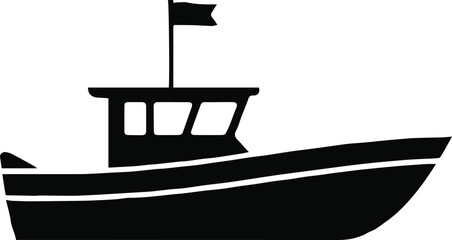 boat motorboat silhouette icon with cabin flag railing nautical symbol