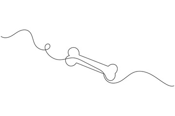 A simple continuous line art illustration of a dog bone on a white background