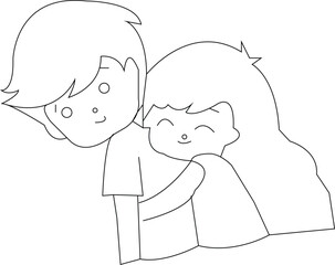 Cute Romantic Couple Hugging Minimal Line Art