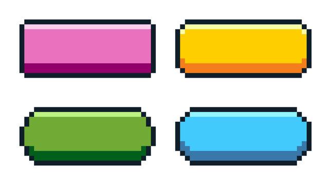 8-bit pixel art colorful game button set