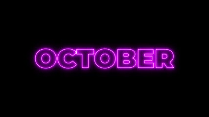 Animation of glowing neon shine month name october text icon animation. animated on black background