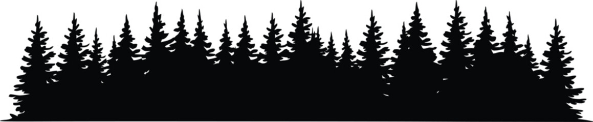 Obraz premium Forest Tree Line Silhouette Landscape Background with Pine and Woodland Horizon