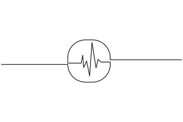 One line drawing of a continuous heart rate pulse signal inside a circle