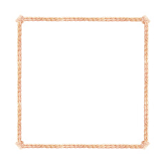 A square frame made of sea rope with knots, hand-drawn on a white background. Watercolor illustration with a place for text or inscription. Art element for invitation templates, stickers, cards © Elena