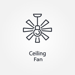 Vector design and line art of a ceiling fan with light. Vector art, icons, and vector images of a ceiling fan with light. Ceiling fan on a white background.