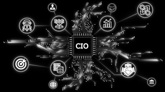 Digital CIO Network Circuit Board with Icons information technology