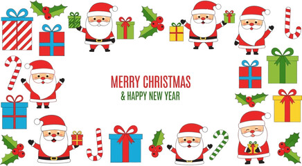 Festive Cheer: A cheerful illustration of Santa Claus and other christmas element creates a heartwarming festive scene.