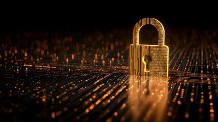 Golden Padlock Symbolizing Digital Security and Data Protection.