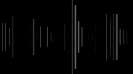 Black background with white vertical lines representing sound waves audio waveform equalizer music