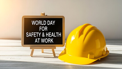 World day for safety and health at work with yellow hard hat