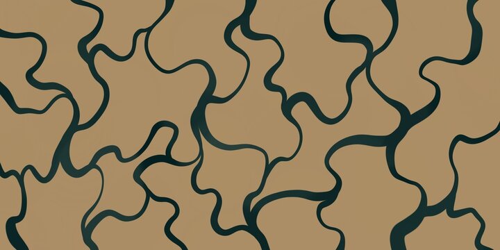 Beige abstract organic doodle pattern with black fluid squiggles on neutral background, luxury seamless texture for modern branding
