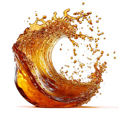 Front view of an organic wave-shaped soda water splash isolated on a white transparent background