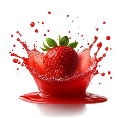 Front view of an organic wave-shaped strawberry juice splash isolated on a white transparent background