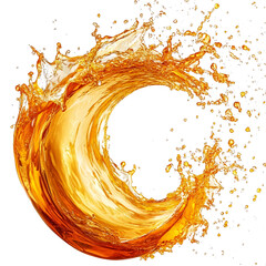 Front view of an organic wave-shaped vegetable oil splash isolated on a white transparent background